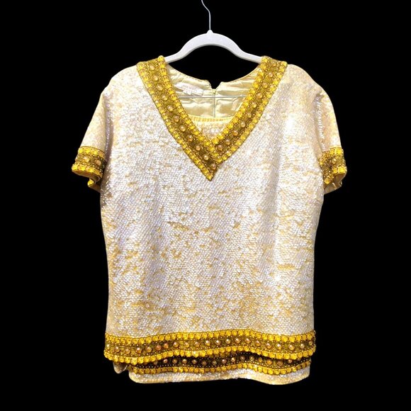60s Sequin Beaded Yellow Skirt Set XL NWT Cleopatra Movie Inspired Hong Kong - Picture 3 of 16